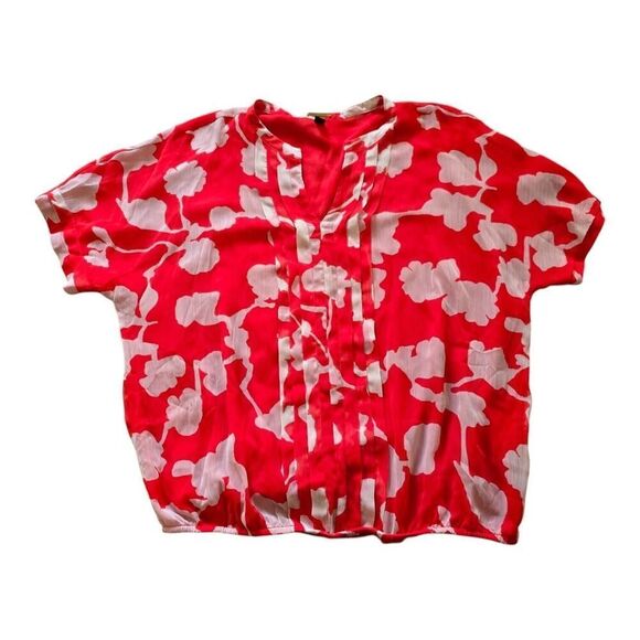 Dana Buchman Floral Blouse Red Cream Woman SZ XL - Picture 1 of 5